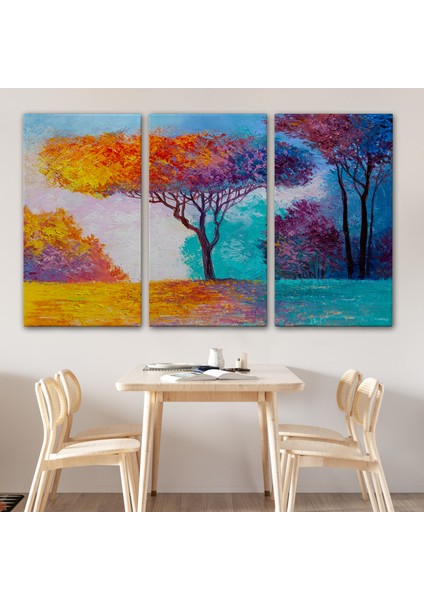 Renkli Ağaçlar Yağlıboya Görünüm Dekoratif Kanvas Duvar TABLOSU-3739 modelleri