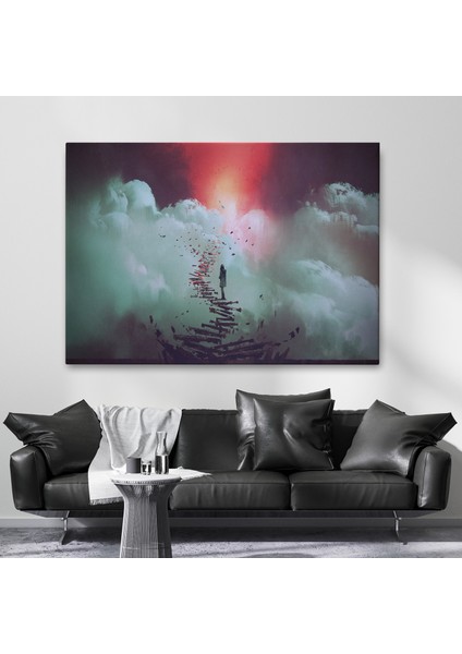 Gökyüzüne Giden Kırık Merdivenlerde Duran Genç Kadın Kanvas TABLOSU-5029 fiyatları