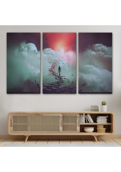 Gökyüzüne Giden Kırık Merdivenlerde Duran Genç Kadın Kanvas TABLOSU-5029 modelleri