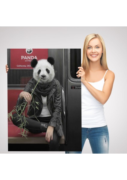 Gerçek Metroda Panda Başlı Insan Kanvas TABLO-5228 modelleri