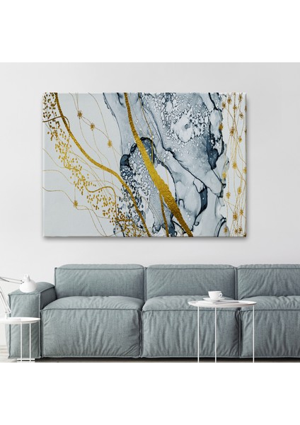 Mavi ve Altın Sarısı Renklerınde Soyut Modern Kanvas TABLO-5033 fiyatları