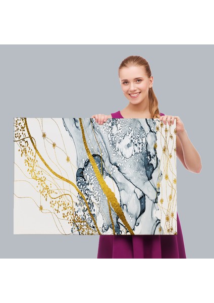 Mavi ve Altın Sarısı Renklerınde Soyut Modern Kanvas TABLO-5033 fırsatları