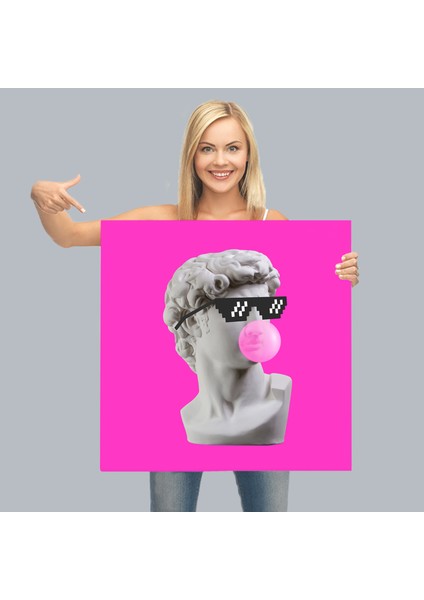 Piksel Gözlüklü David'in Kafasının Alçı Heykeli Kanvas Tablo, Pop ART-5064 modelleri