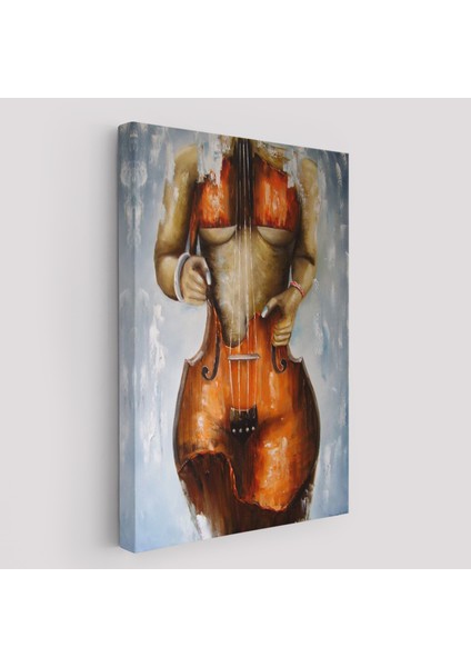 Violin Kadın Kanvas Duvar Tablosu, Kadın Keman Sanatı, Suluboya TUVAL-5229