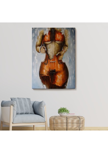 Violin Kadın Kanvas Duvar Tablosu, Kadın Keman Sanatı, Suluboya TUVAL-5229 fiyatları
