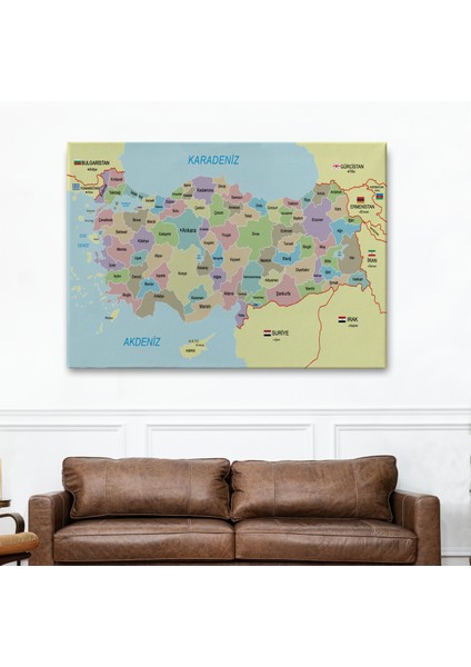 Türkiye Haritası Kanvas Tablo Sınır Komşulu Eğitici Dekoratif Tablo 3100 fiyatları