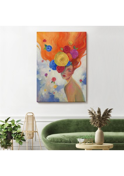 Çiçek Saçlı Kadın Yağlıboya Görünüm Dekoratif Kanvas Duvar TABLOSU-5942 fiyatları