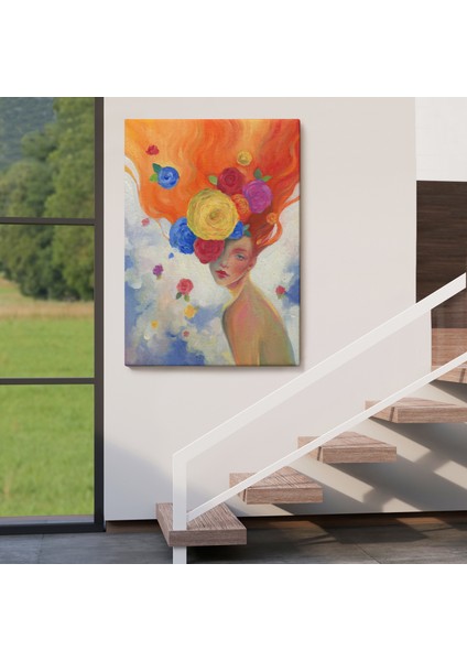 Çiçek Saçlı Kadın Yağlıboya Görünüm Dekoratif Kanvas Duvar TABLOSU-5942 fırsatları