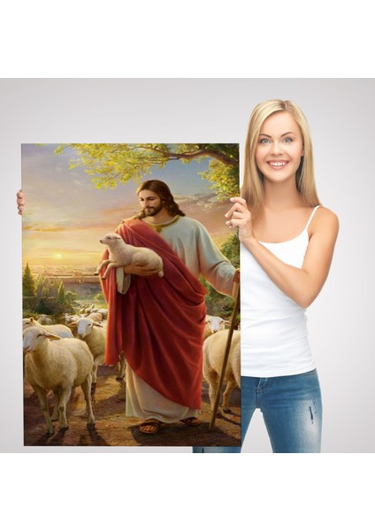 Isa Kuzu ile Isa Mesih Kayıp Kuzu Kanvas Tablo, Kilise Duvar Sanatı SÜSLEMELERI-5218 modelleri