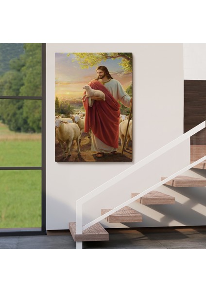 Isa Kuzu ile Isa Mesih Kayıp Kuzu Kanvas Tablo, Kilise Duvar Sanatı SÜSLEMELERI-5218 fırsatları