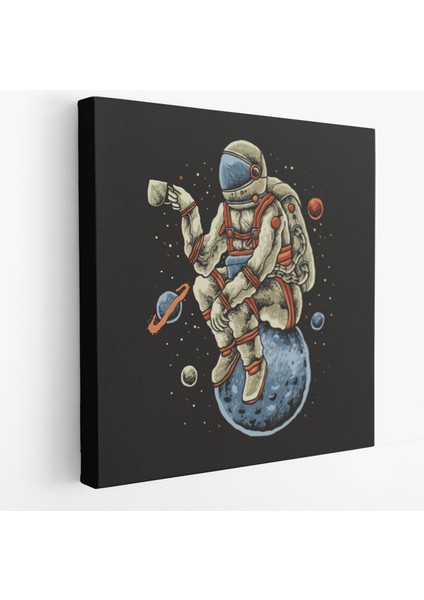 Dünya Üzerinde Dinlenip Kahve Içen Astronot Kanvas TABLO-5098