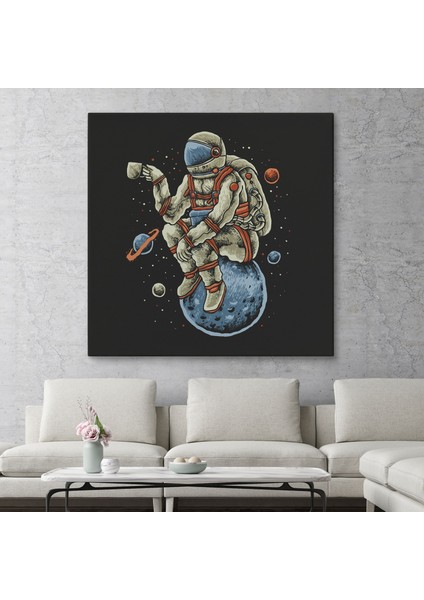 Dünya Üzerinde Dinlenip Kahve Içen Astronot Kanvas TABLO-5098 fiyatları
