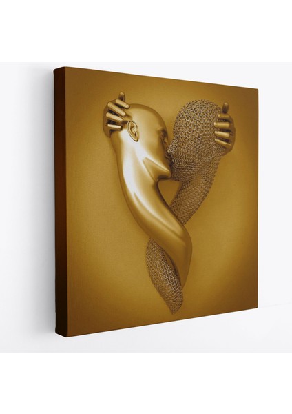 Kanvastablo, Aşk Sanatı Altın Duvar Dekoru, Altın Efektli 3D Kanvas TABLO-5367