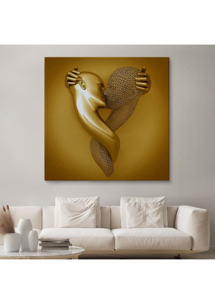 Kanvastablo, Aşk Sanatı Altın Duvar Dekoru, Altın Efektli 3D Kanvas TABLO-5367 fiyatları