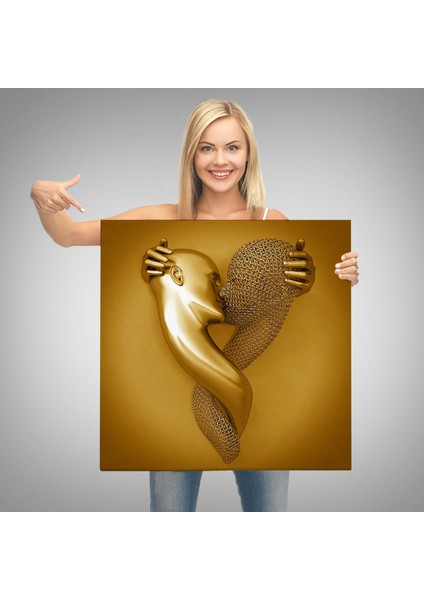Kanvastablo, Aşk Sanatı Altın Duvar Dekoru, Altın Efektli 3D Kanvas TABLO-5367 modelleri