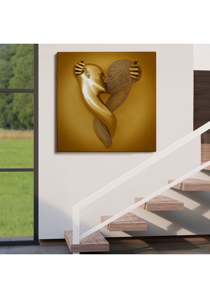 Kanvastablo, Aşk Sanatı Altın Duvar Dekoru, Altın Efektli 3D Kanvas TABLO-5367 fırsatları