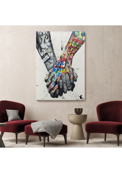 Graffiti El Duvar Posteri, El Ele Tutarak Duvar Sanatı Kanvas TABLO-5312 fiyatları