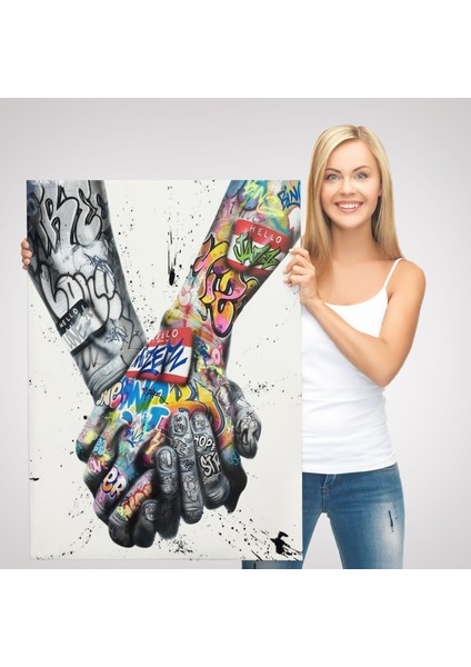 Graffiti El Duvar Posteri, El Ele Tutarak Duvar Sanatı Kanvas TABLO-5312 modelleri