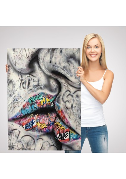 Öpüşme Kanvas Duvar Sanatı, Öpüşme Banksy Tarzı Graffiti Sokak Kanvas TABLO-5313 modelleri