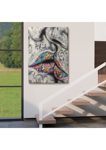 Öpüşme Kanvas Duvar Sanatı, Öpüşme Banksy Tarzı Graffiti Sokak Kanvas TABLO-5313 fırsatları