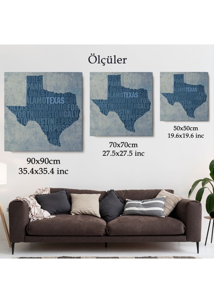 Amerika Teksas Haritası Kanvas TABLO-5895 indirimleri