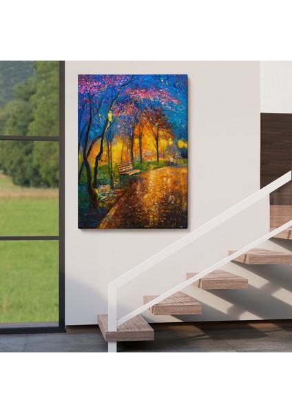 Moskova Parkta Gece Manzarası Kanvas TABLO-5986 fırsatları