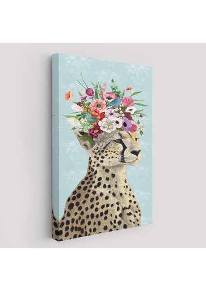 Çiçek Taçlı Kraliçe Çita Kanvas TABLO-6090
