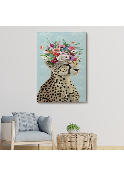 Çiçek Taçlı Kraliçe Çita Kanvas TABLO-6090 fiyatları