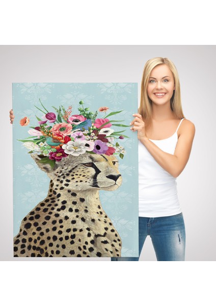 Çiçek Taçlı Kraliçe Çita Kanvas TABLO-6090 modelleri