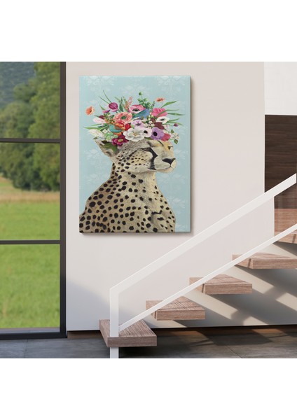 Çiçek Taçlı Kraliçe Çita Kanvas TABLO-6090 fırsatları