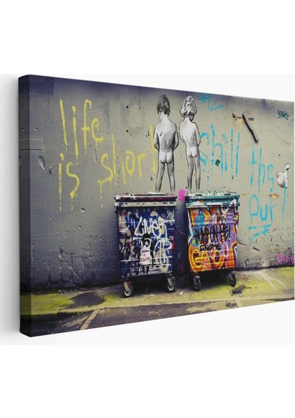Bansky Çöp Kutusuna Işeyen Çocuklar Kanvas Tablosu / Hayat KISA-5154