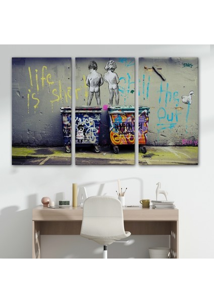 Bansky Çöp Kutusuna Işeyen Çocuklar Kanvas Tablosu / Hayat KISA-5154 modelleri
