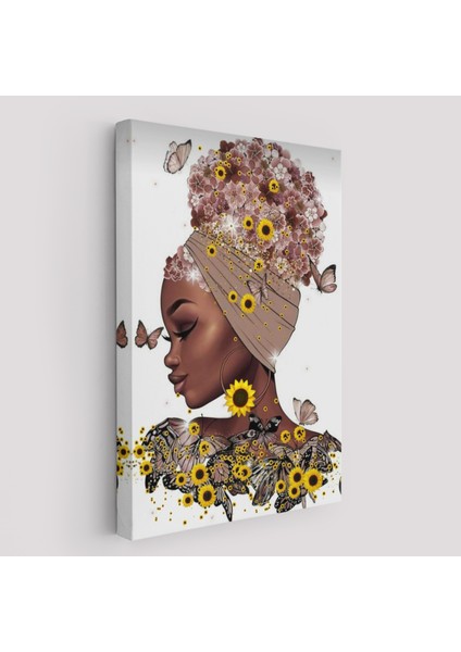Çiçekler Içindeki Afrikalı Güzel Kadın Duvar TABLOSU-6038