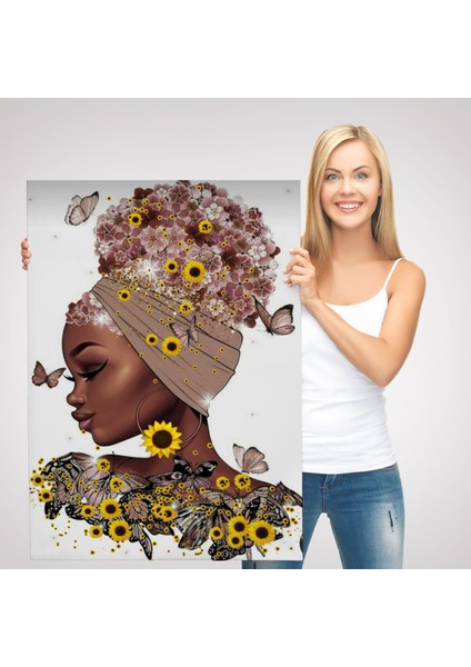 Çiçekler Içindeki Afrikalı Güzel Kadın Duvar TABLOSU-6038