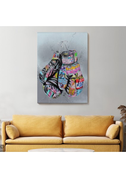 Boks Eldivenleri Kanvas Tablo, Renkli Banksy Sokak Graffiti Kanvas TABLO-5320