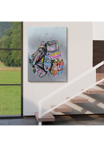 Boks Eldivenleri Kanvas Tablo, Renkli Banksy Sokak Graffiti Kanvas TABLO-5320