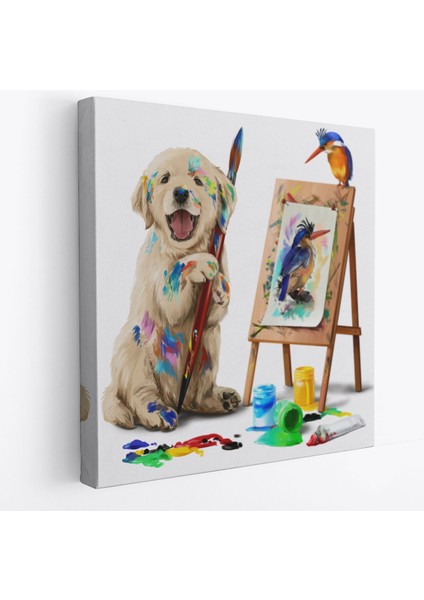 Ressam Yavru Köpek Dekoratif Kanvas TABLO-5845
