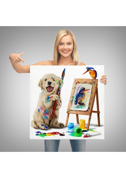 Ressam Yavru Köpek Dekoratif Kanvas TABLO-5845