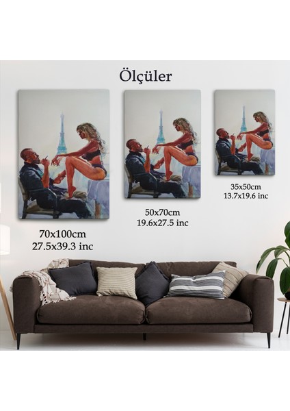 Paris Eyfel Manzaralı Sevgililer Suluboya Görünümlü Duvar TABLOSU-6298 indirimleri