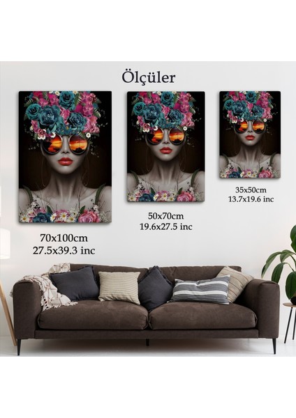 Renkli Çiçekler Ile Güzel Kadın Dekoratif Duvar Tablosu -6188