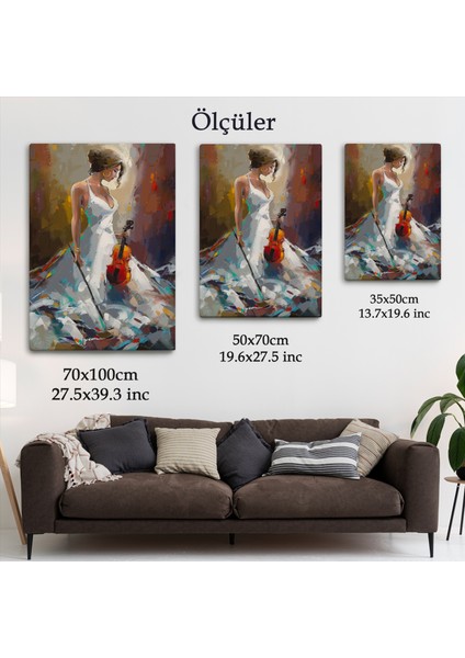 Beyaz Elbiseli Kemani Kadın Duvar TABLOSU-6380 indirimleri