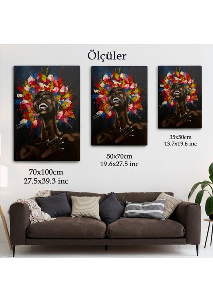 Yağlıboya Görünümlü Renkli Saçlı Gülen Siyahi Kadın TABLOSU-6367 indirimleri