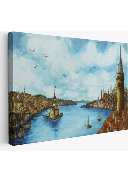 Galata Kulesi Kız Kulesi ve Boğaz Manzara TABLOSU-6506
