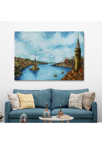 Galata Kulesi Kız Kulesi ve Boğaz Manzara TABLOSU-6506 fiyatları