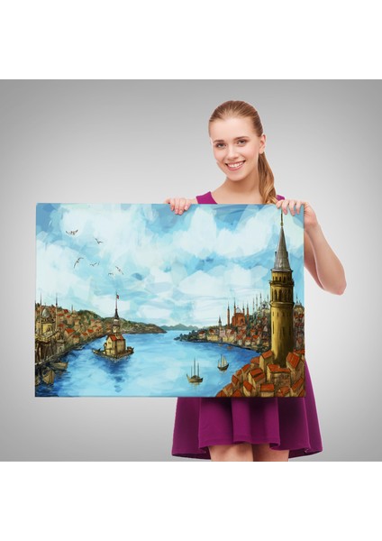 Galata Kulesi Kız Kulesi ve Boğaz Manzara TABLOSU-6506 modelleri