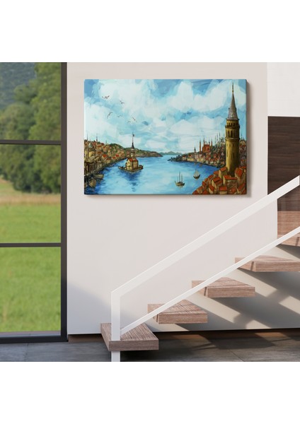 Galata Kulesi Kız Kulesi ve Boğaz Manzara TABLOSU-6506 fırsatları