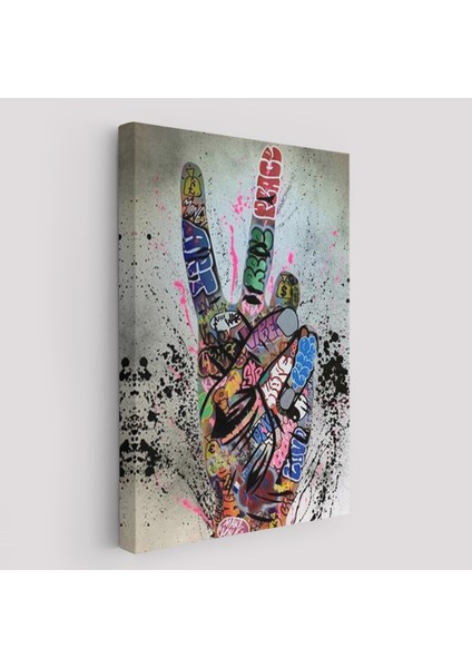 Bansky El Hareketi Kanvas Tablo, Graffiti Zafer Işareti Sokak Sanatı TABLO-5309