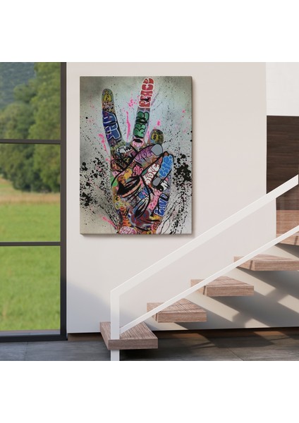 Bansky El Hareketi Kanvas Tablo, Graffiti Zafer Işareti Sokak Sanatı TABLO-5309