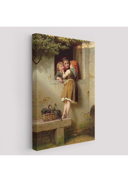 Pencerede Sohbet Eden Çocuklar Tablosu, Johann Georg Meyer Von BREMEN-6305