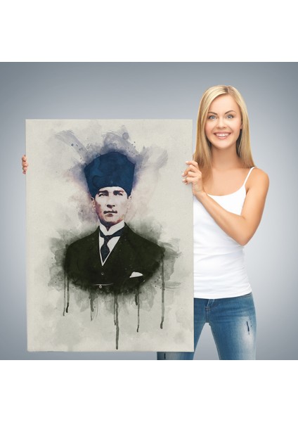 Atatürk Portre Tablosu Mustafa Kemal Atatürk Dikdörtgen Dekoratif Kanvas Tablo-Cz-77